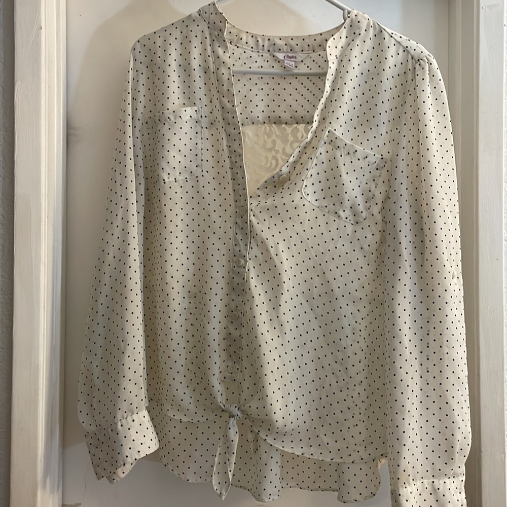 Candies Black And Cream Polka Dot Lace Back Blouse